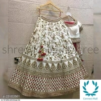 Beautiful Semi Stitched lehenga Choli - Free Size, White, Red, Satain Dupatta Fabric : Net, Embroidered, Multipack :1